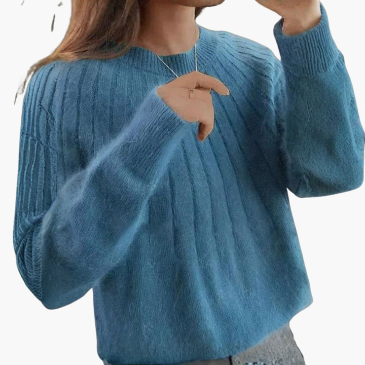 Women’s Ribbed Knit Sweater with Round Neck