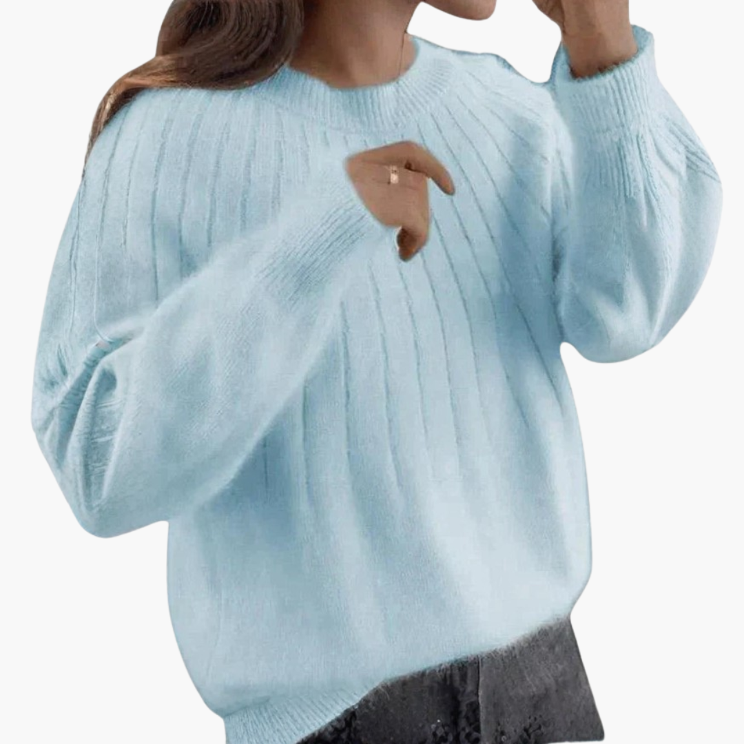 Women’s Ribbed Knit Sweater with Round Neck