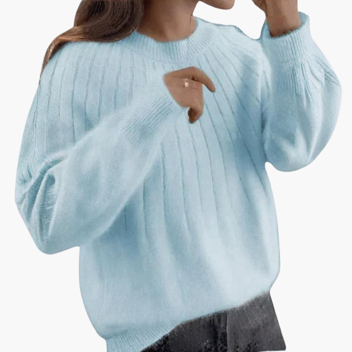 Women’s Ribbed Knit Sweater with Round Neck