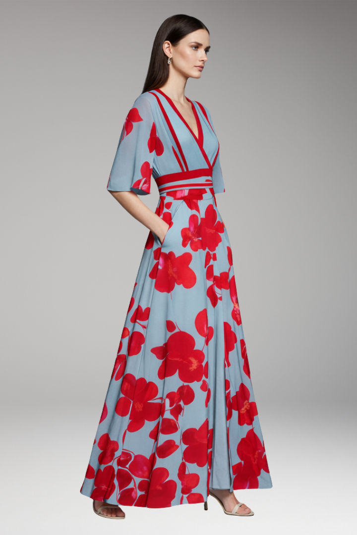 Women's Maxi Dress with Waist Emphasis and Elegant Design