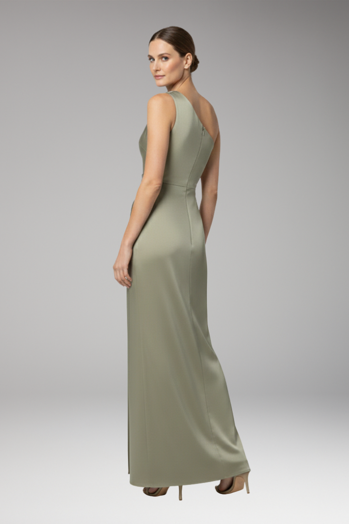 Women's Satin Bridesmaid Dress with One Shoulder and Side Slit