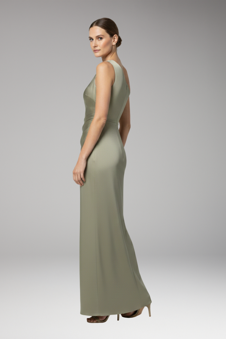 Women's Satin Bridesmaid Dress with One Shoulder and Side Slit