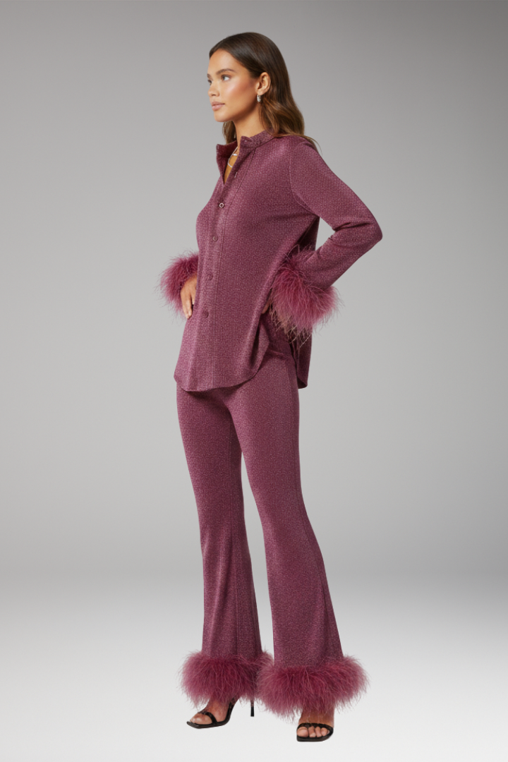 Women’s Set with Button Front and Feather Trim
