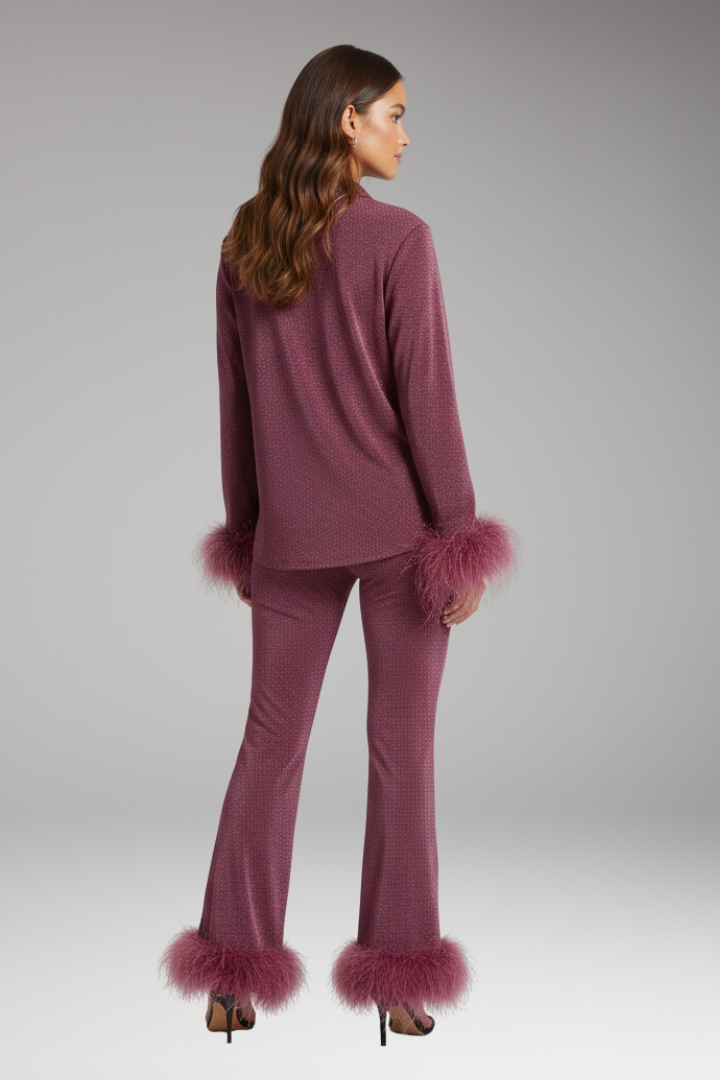 Women’s Set with Button Front and Feather Trim