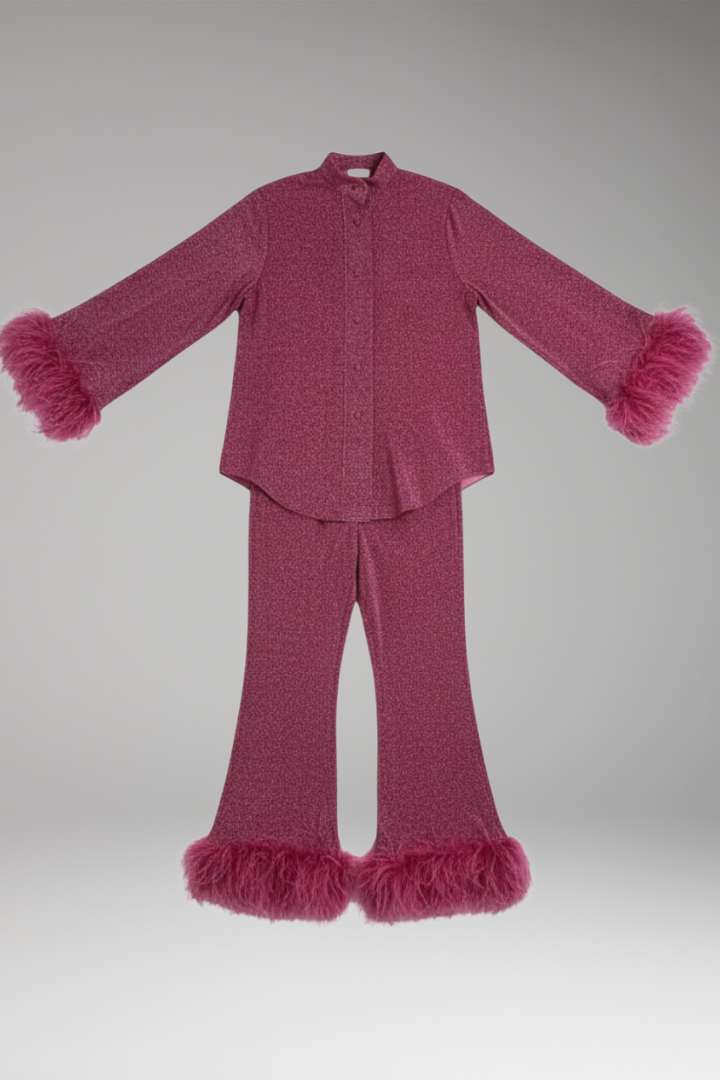 Women’s Set with Button Front and Feather Trim