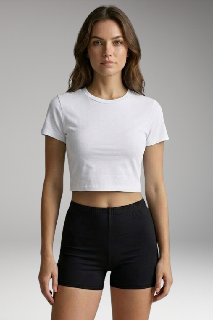 Women's Set with Cropped T-Shirt and Elastic Waist Shorts