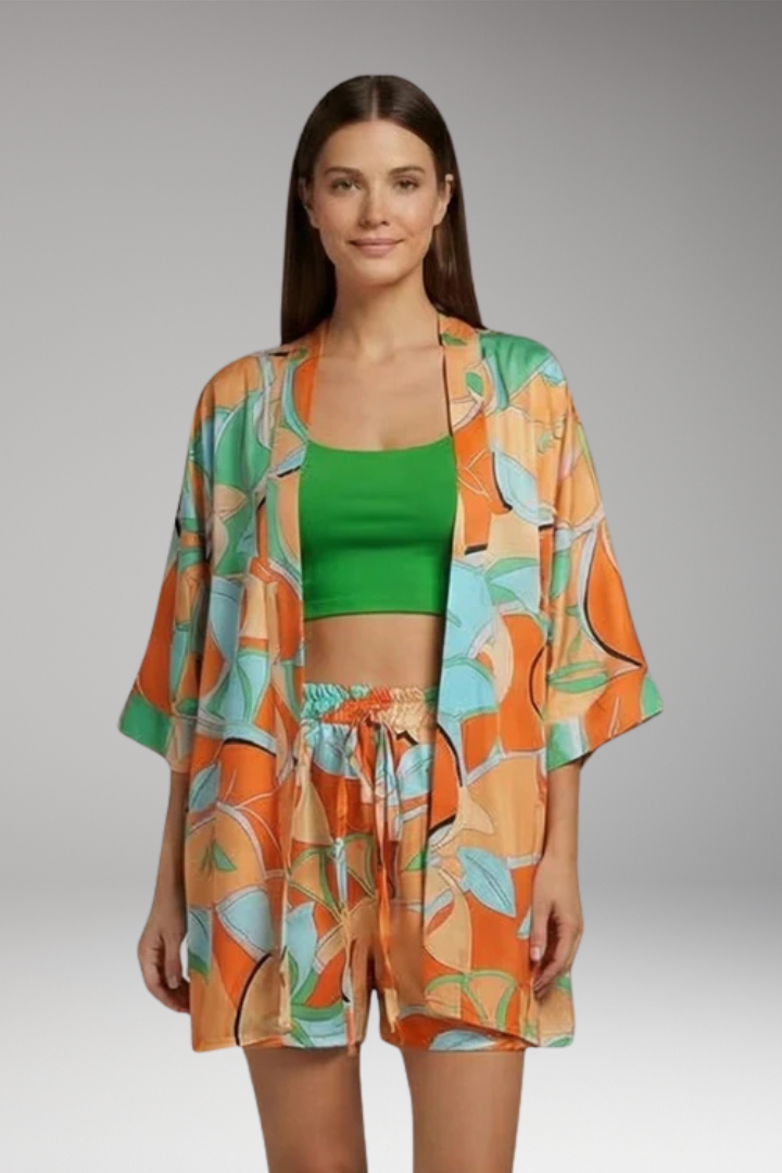 Women's Set with Kimono Top and Drawstring Shorts