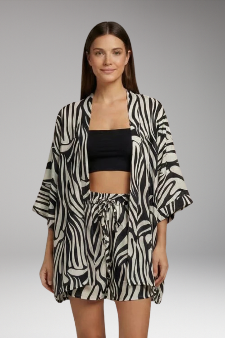 Women's Set with Kimono Top and Drawstring Shorts