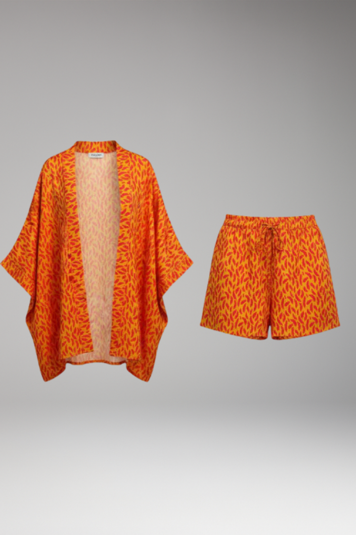 Women's Set with Kimono Top and Drawstring Shorts
