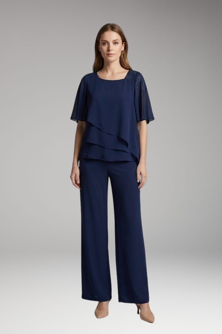 Women's Set with Layered Top and Wide-Leg Pants