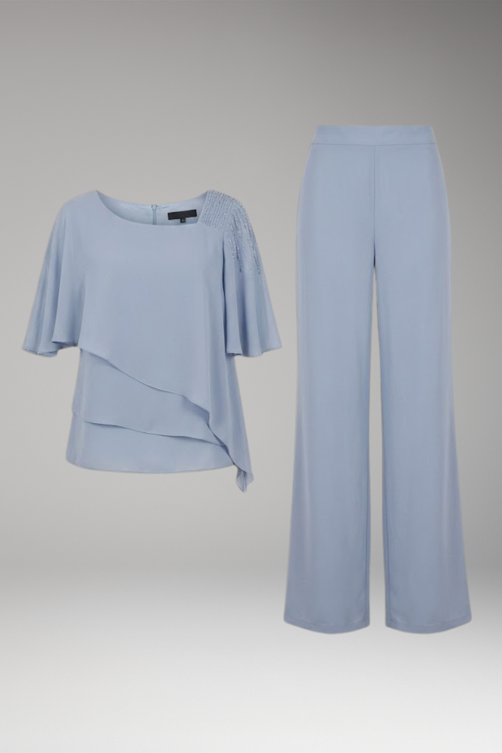 Women's Set with Layered Top and Wide-Leg Pants