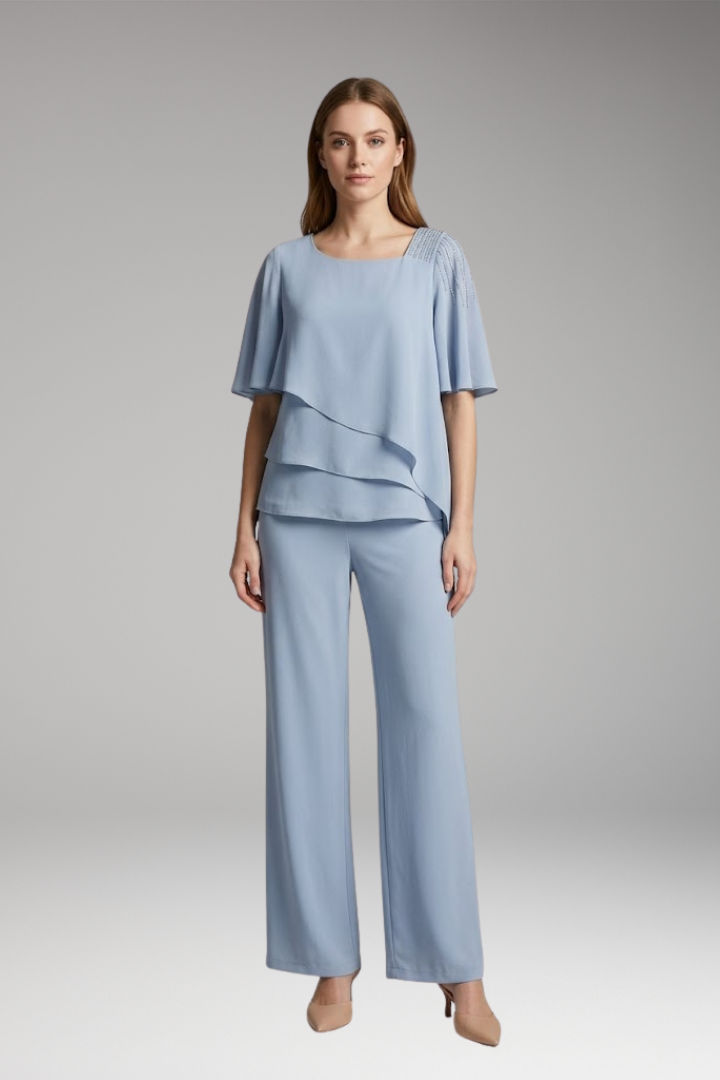 Women's Set with Layered Top and Wide-Leg Pants