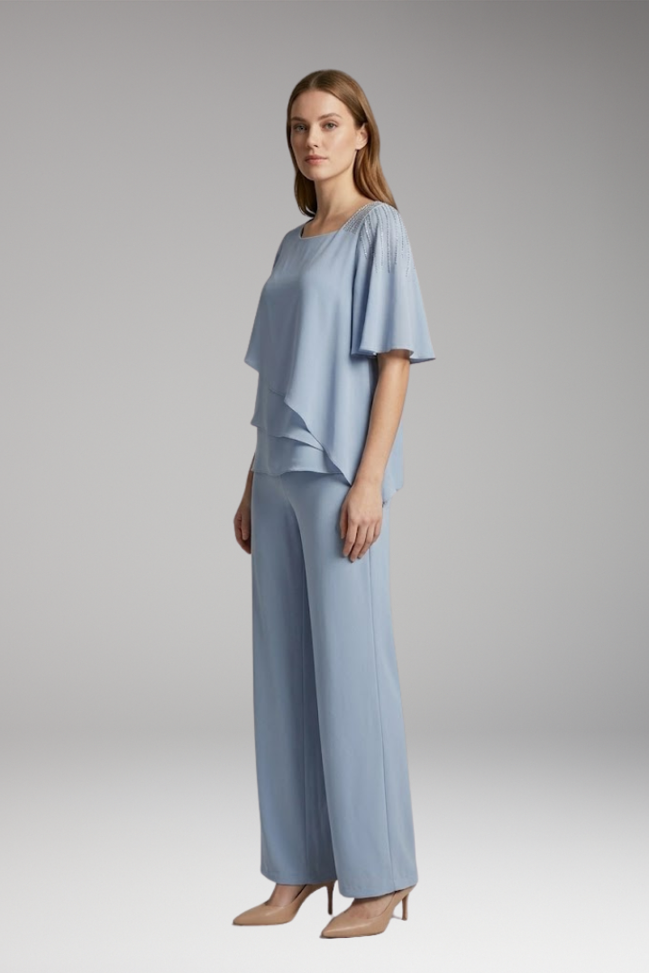 Women's Set with Layered Top and Wide-Leg Pants