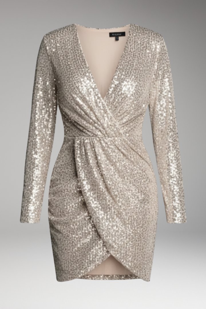 Women's Shimmering Dress with Adjustable Waist Tie and Sequin Embellishments