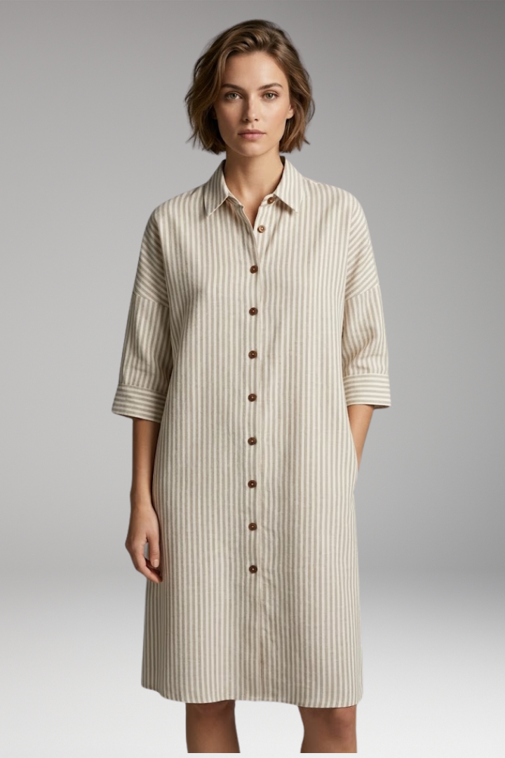 Women's Shirt Dress with Button Front and Striped Pattern