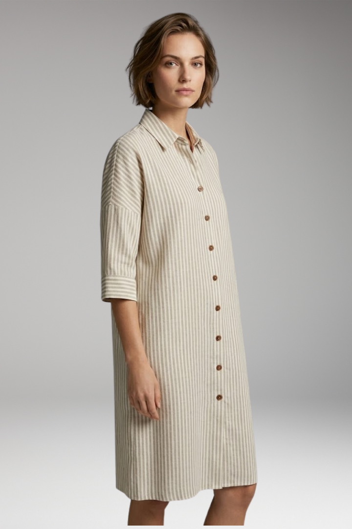 Women's Shirt Dress with Button Front and Striped Pattern