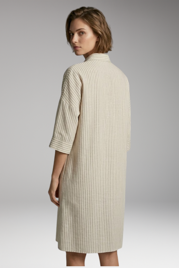 Women's Shirt Dress with Button Front and Striped Pattern