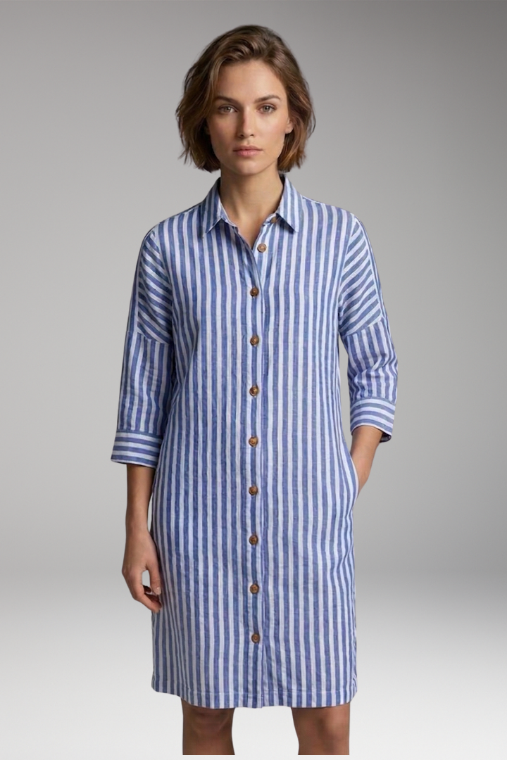 Women's Shirt Dress with Button Front and Striped Pattern