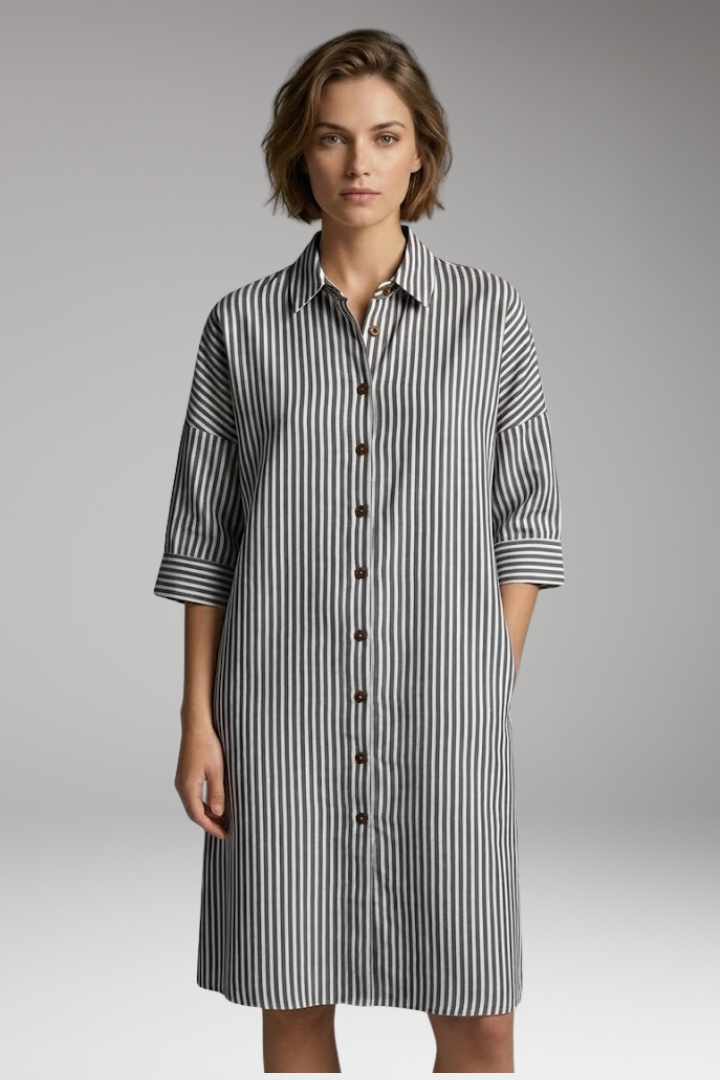 Women's Shirt Dress with Button Front and Striped Pattern