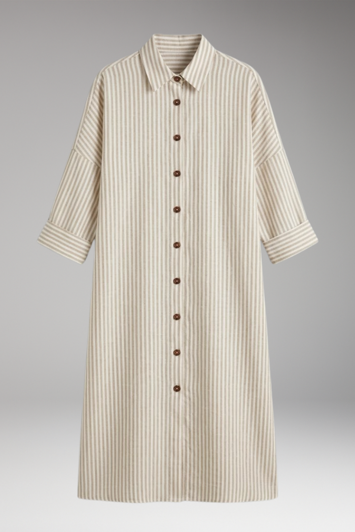 Women's Shirt Dress with Button Front and Striped Pattern