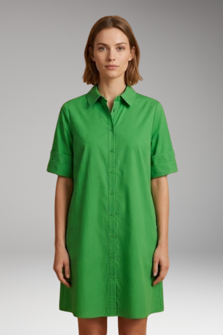 Women's Shirt Dress with Relaxed Silhouette and Button Closure