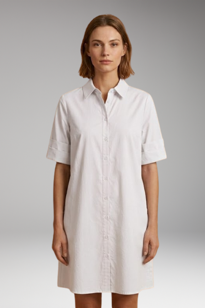 Women's Shirt Dress with Relaxed Silhouette and Button Closure