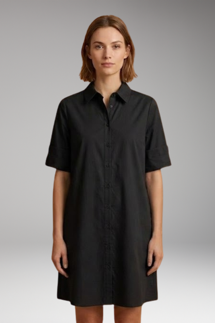 Women's Shirt Dress with Relaxed Silhouette and Button Closure