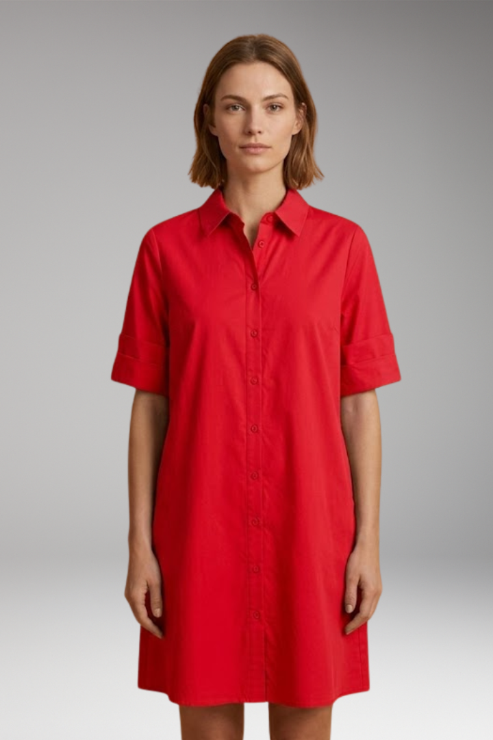 Women's Shirt Dress with Relaxed Silhouette and Button Closure