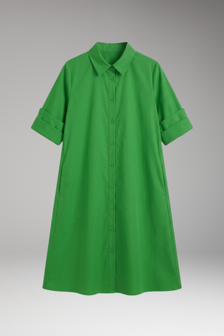 Women's Shirt Dress with Relaxed Silhouette and Button Closure