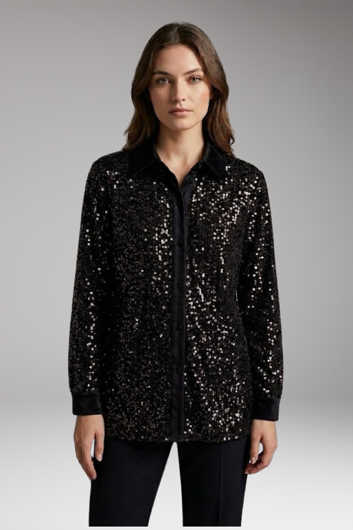 Women's Shirt with Button Closure and Sequin Embellishment