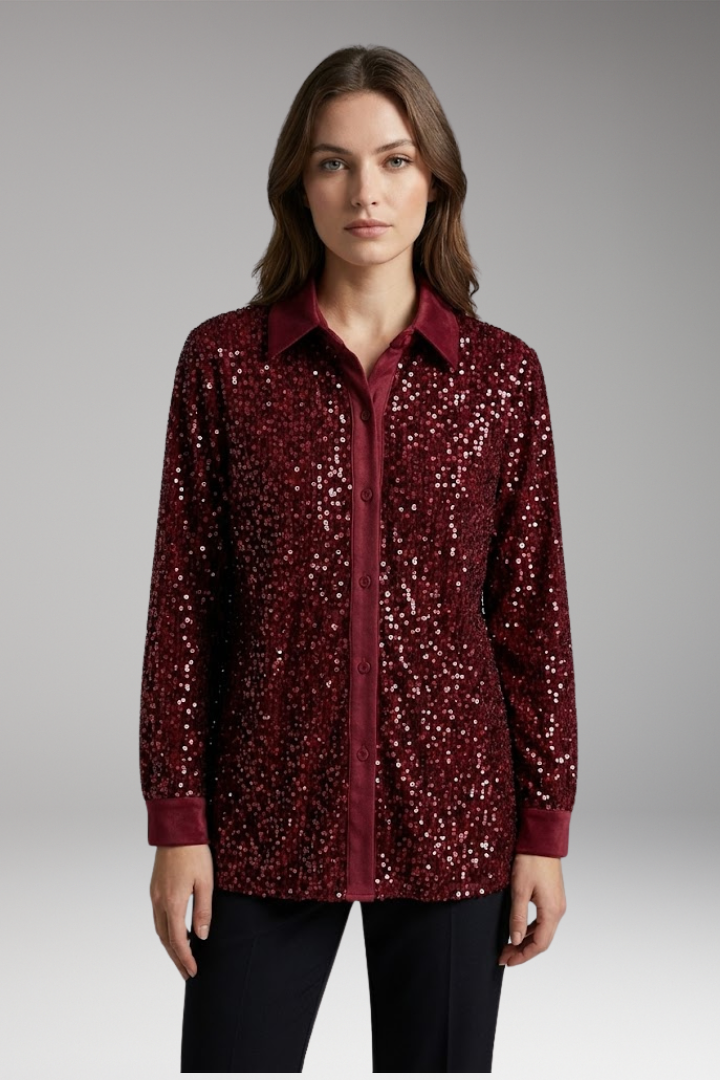 Women's Shirt with Button Closure and Sequin Embellishment