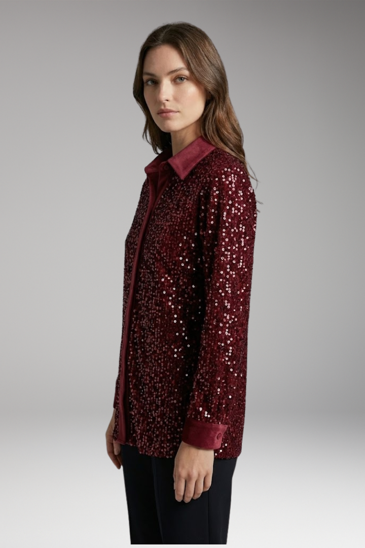 Women's Shirt with Button Closure and Sequin Embellishment