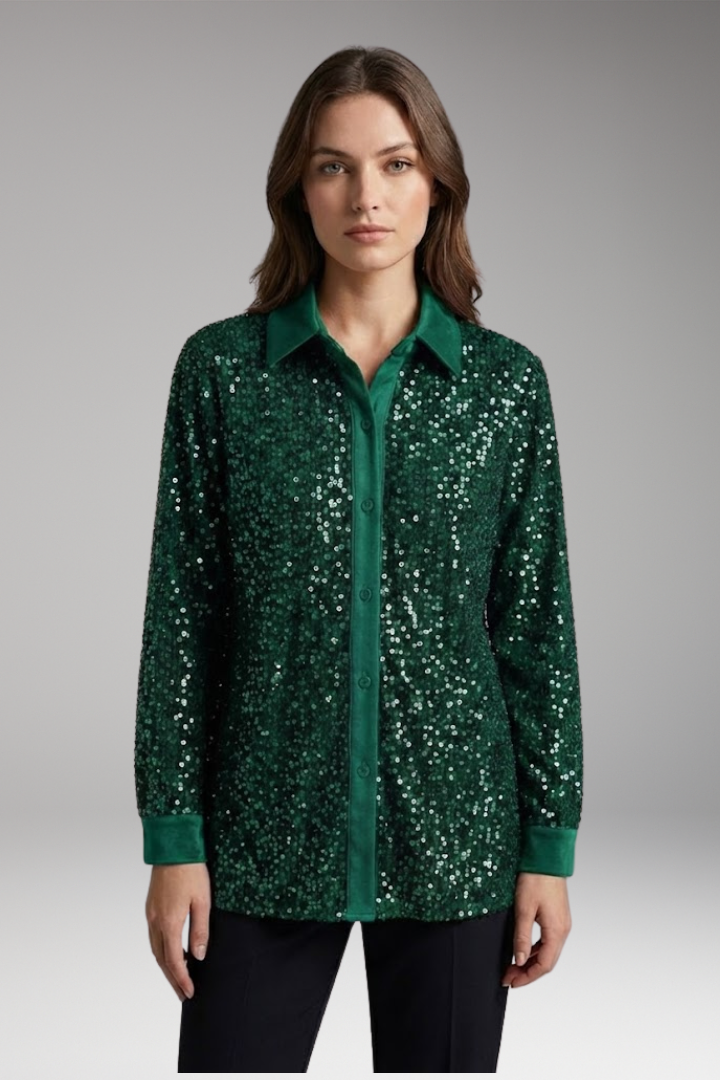 Women's Shirt with Button Closure and Sequin Embellishment