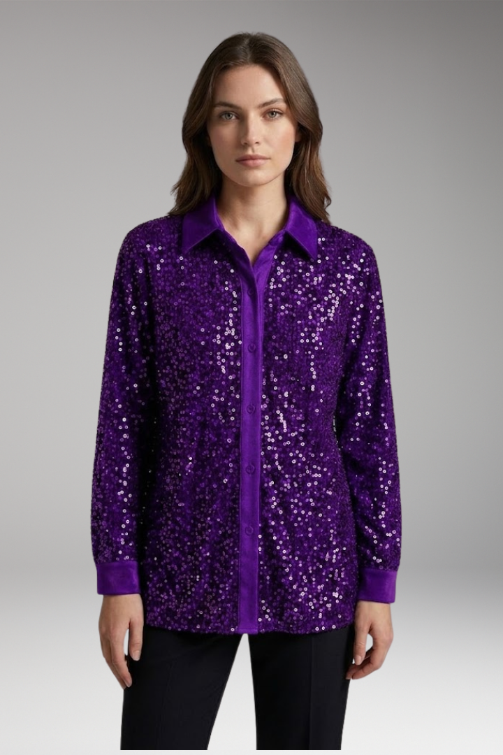 Women's Shirt with Button Closure and Sequin Embellishment