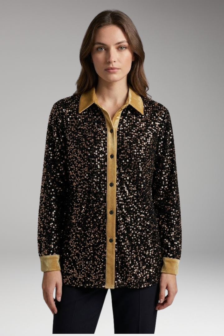 Women's Shirt with Button Closure and Sequin Embellishment