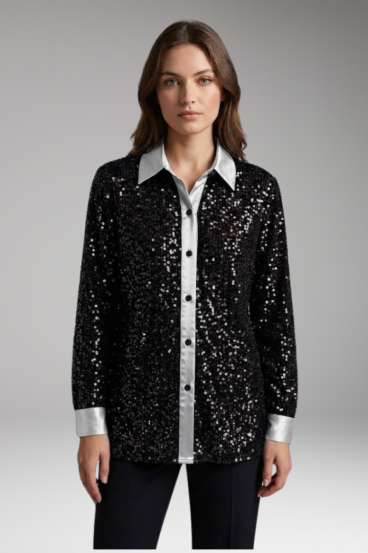 Women's Shirt with Button Closure and Sequin Embellishment