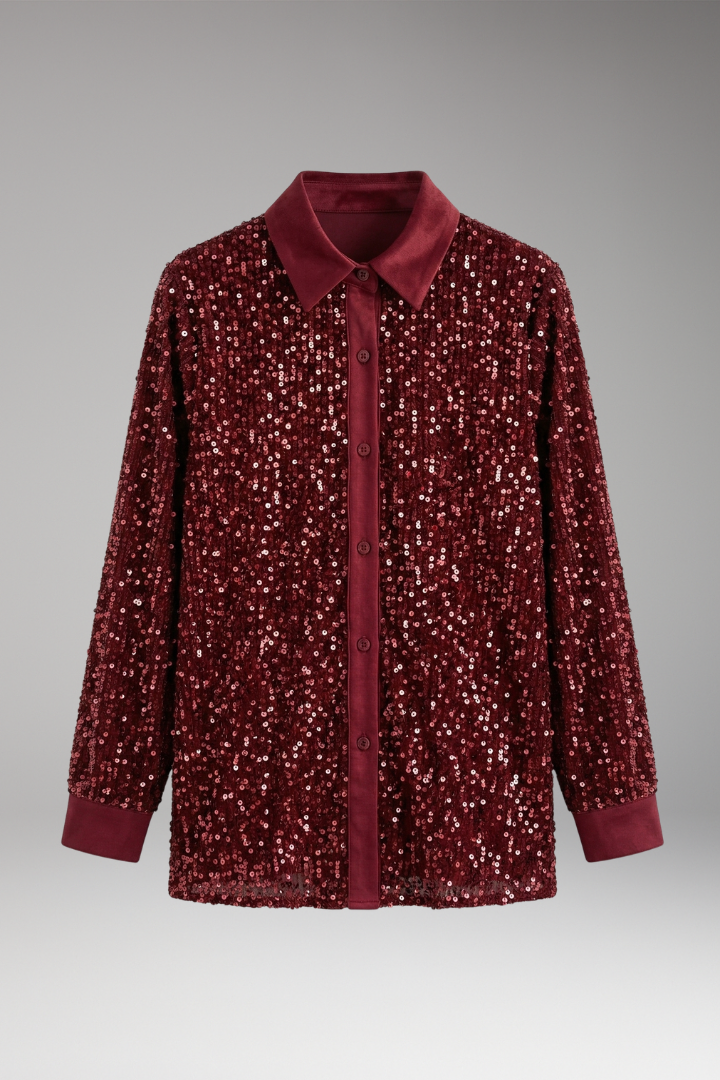 Women's Shirt with Button Closure and Sequin Embellishment