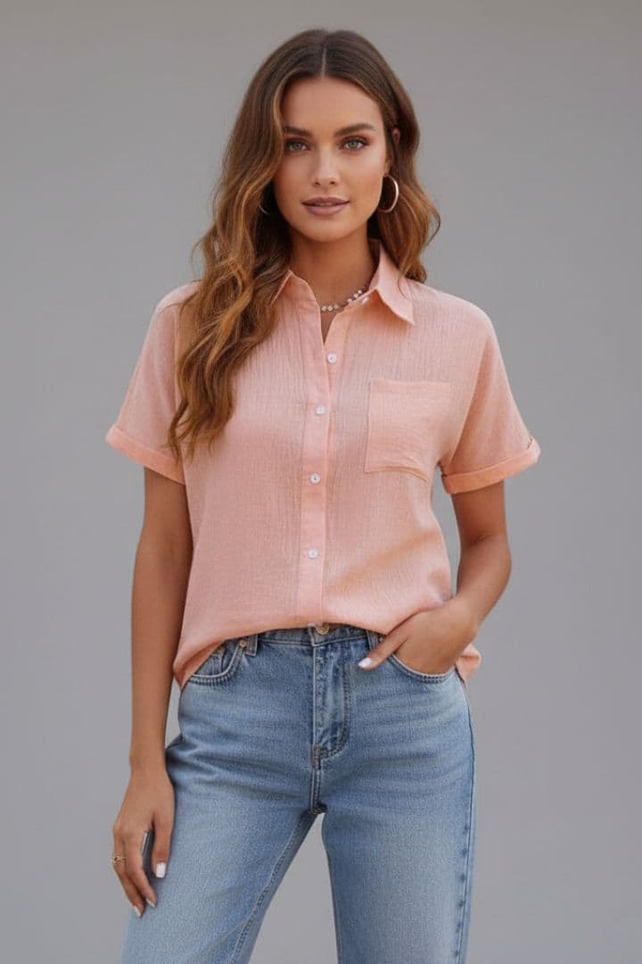 Women's Blouse with Button Closure and Chest Pocket