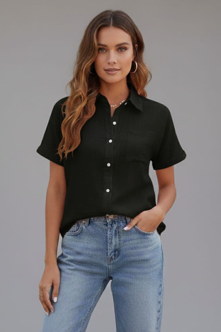 Women's Blouse with Button Closure and Chest Pocket