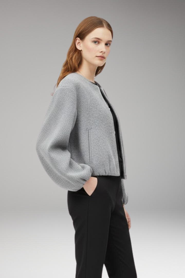 Women's Short Bomber Jacket with Front Zipper and Long Sleeves