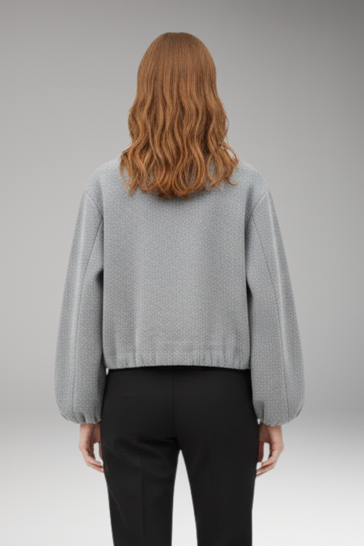 Women's Short Bomber Jacket with Front Zipper and Long Sleeves