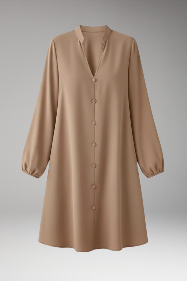 Women's Short Dress with Button Placket and Puff Sleeves