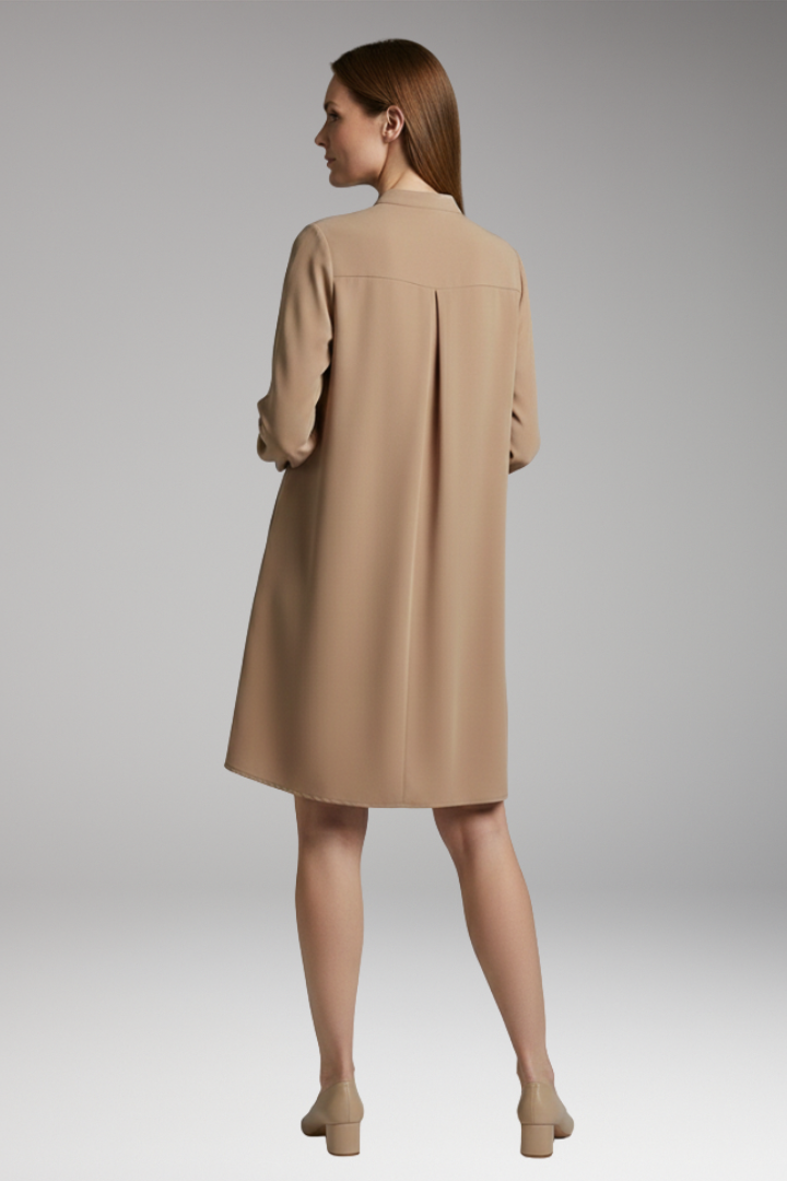 Women's Short Dress with Button Placket and Puff Sleeves