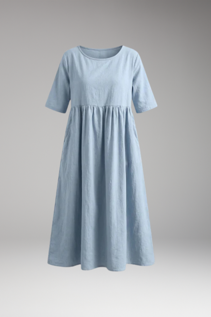 Women's Short'Sleeved Dress with Round Neck and Pockets
