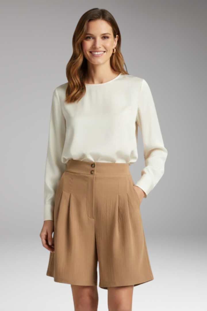 Women's Shorts with High Waist and Button Closure