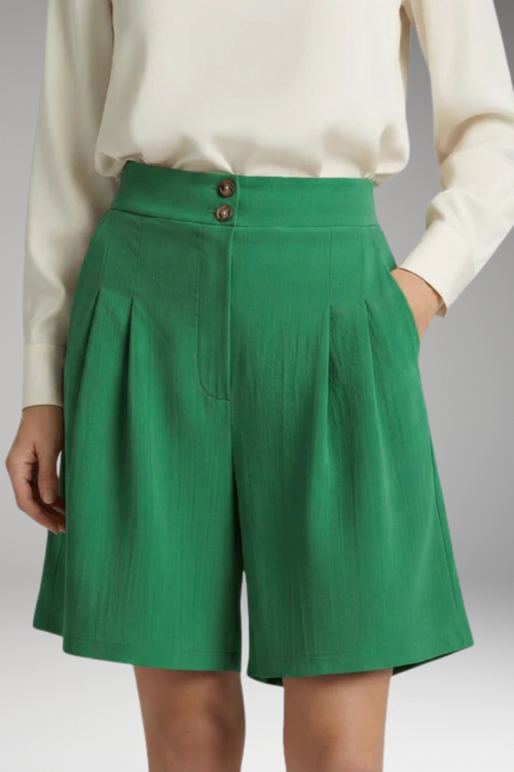 Women's Shorts with High Waist and Button Closure