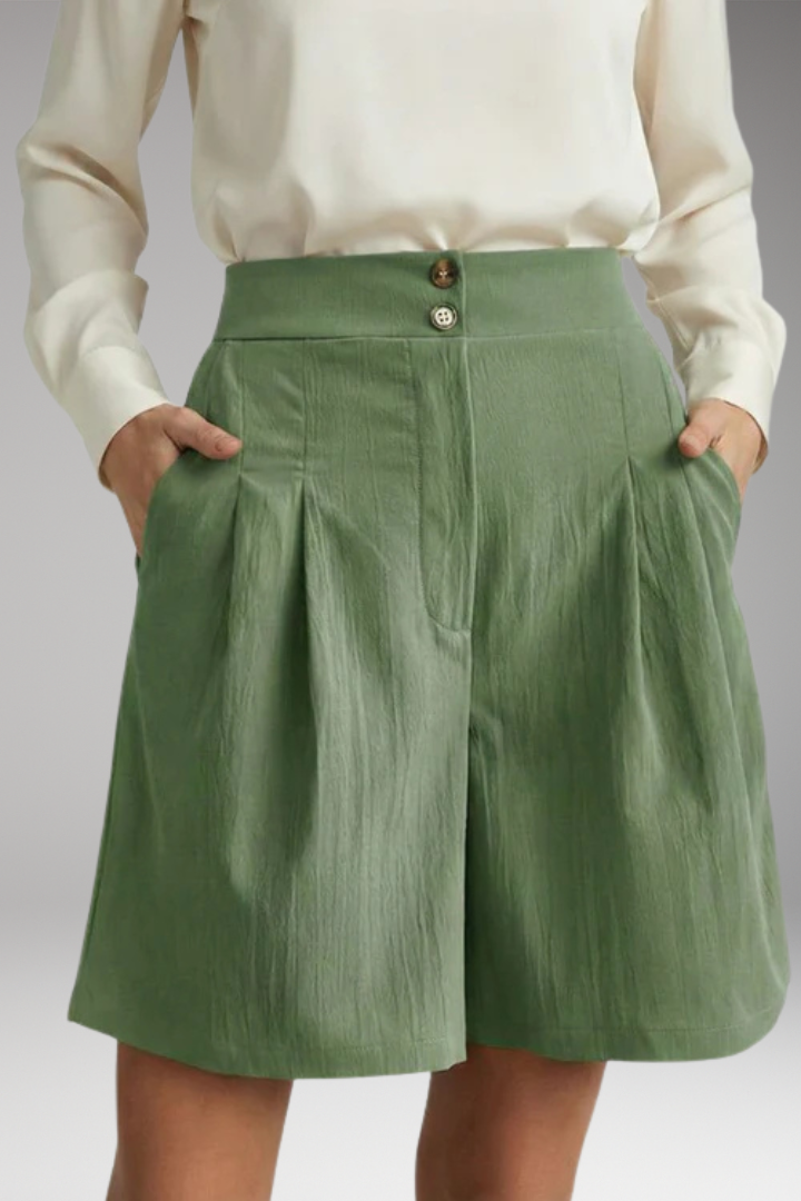 Women's Shorts with High Waist and Button Closure