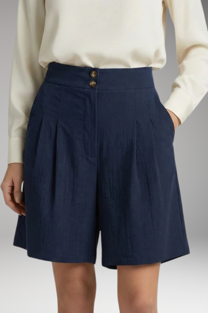 Women's Shorts with High Waist and Button Closure