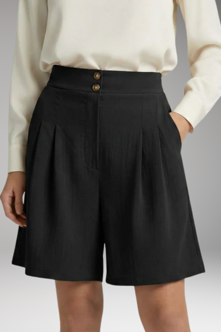 Women's Shorts with High Waist and Button Closure