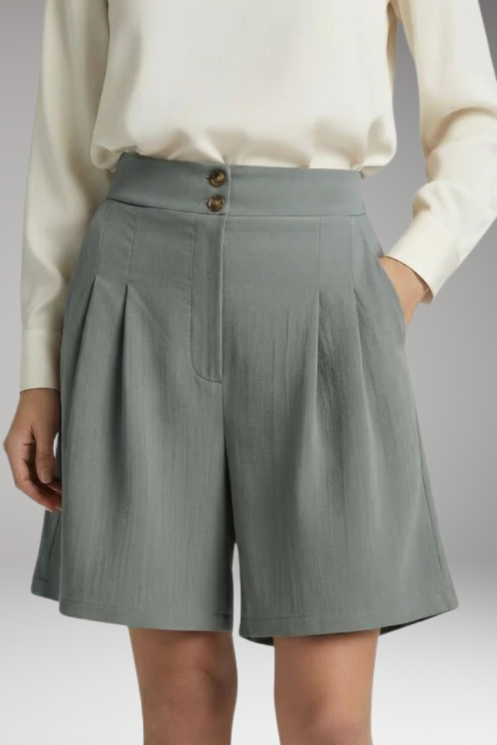 Women's Shorts with High Waist and Button Closure